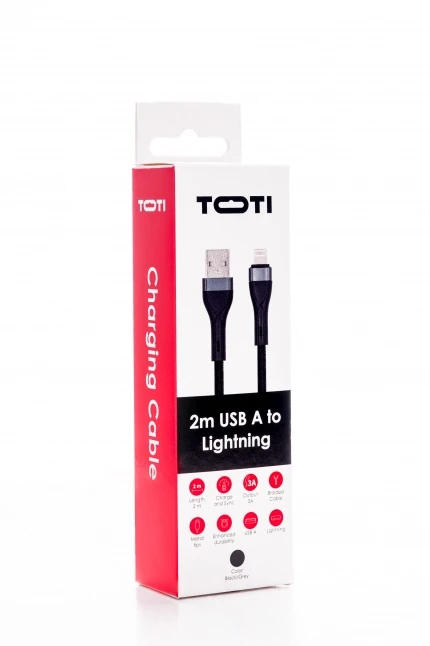 SEEK TOTI USB A to Lightning, 2m Braided Cable 2A (non-MFI), Juodas