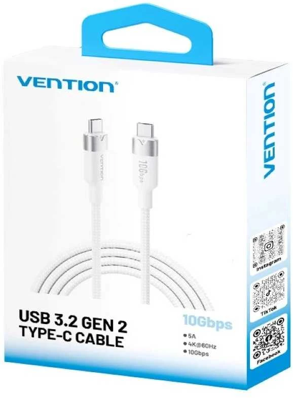 „Vention“ USB 3.2 5A 10Gbps 1m baltos spalvos USB-C–C kabelis