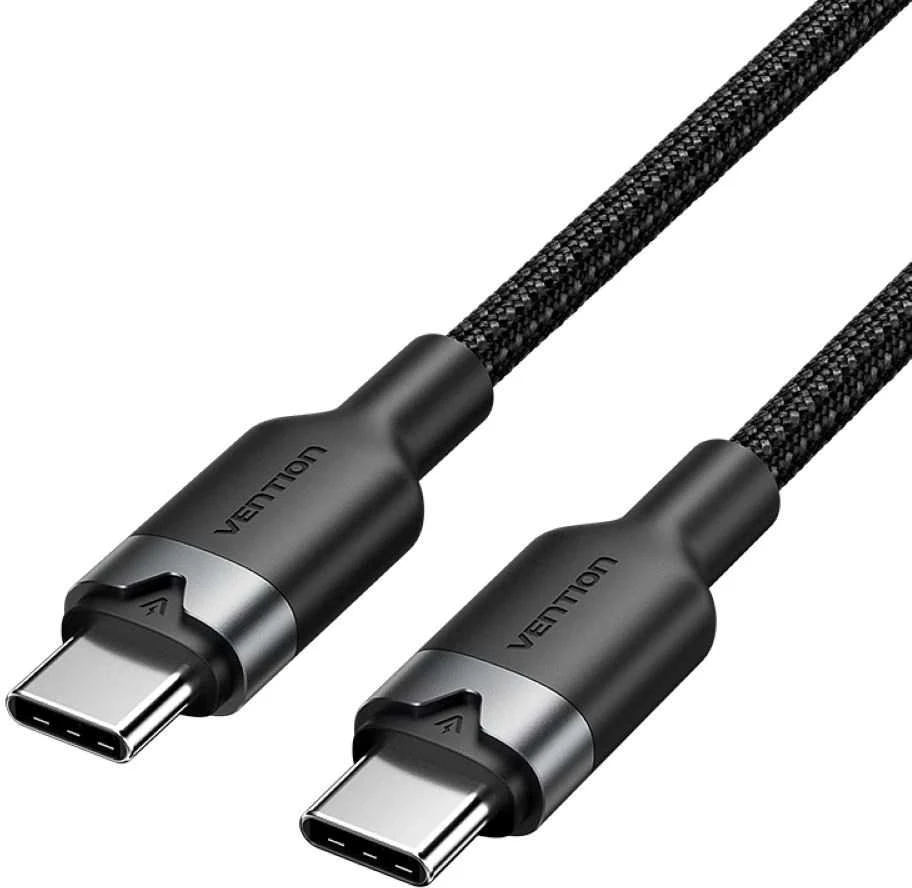 „Vention“ USB-C–C laidas, pintas, 3A, 480 Mbps, 60 W, 2 m, juodas