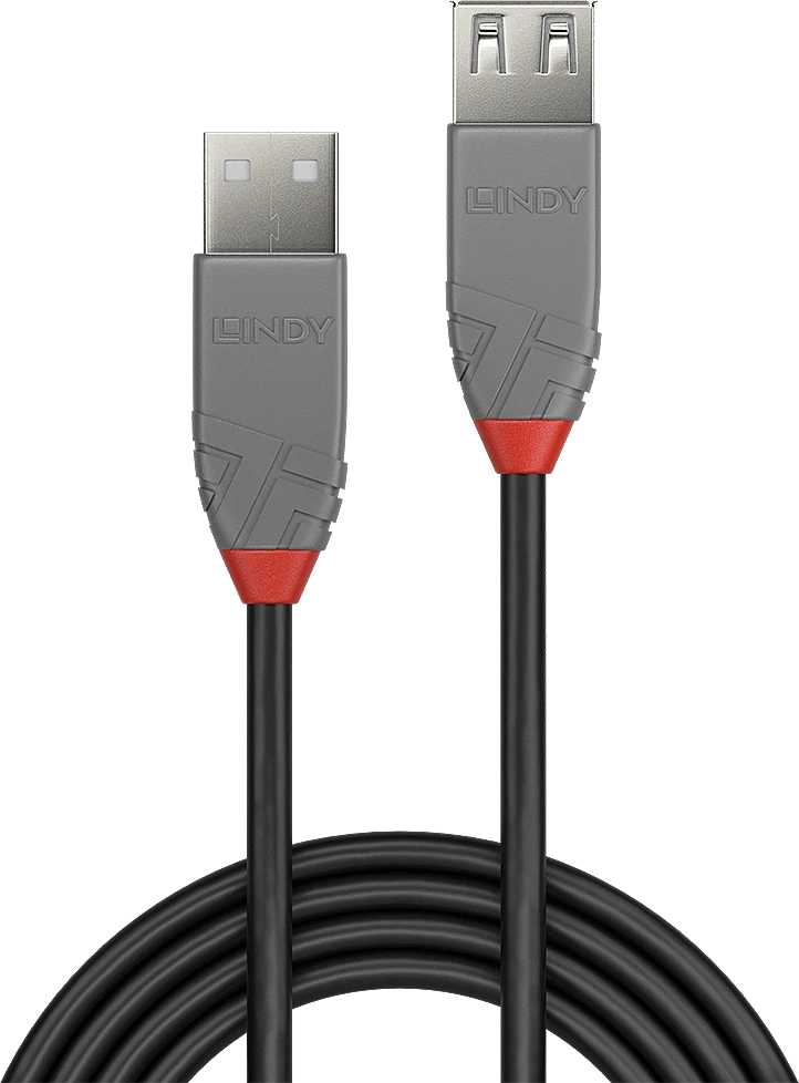 USB Prailginimo Laidas - LINDY Anthra Line USB 2.0 Type M/F Laidas, 1 m, Juodas