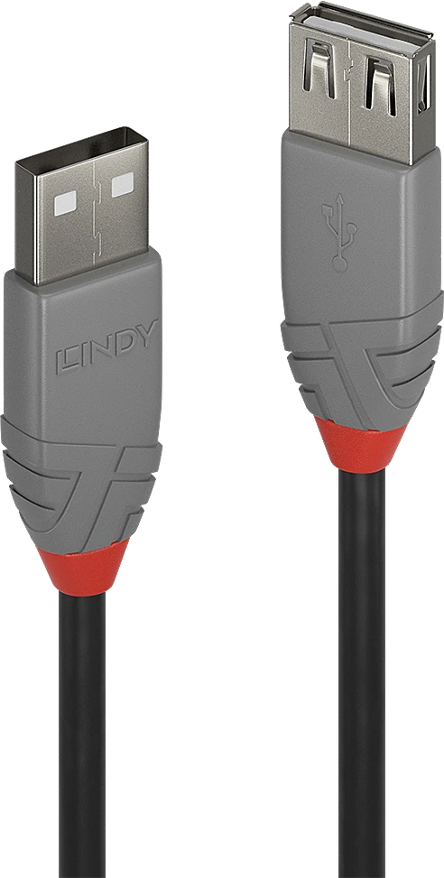 USB Prailginimo Laidas - LINDY Anthra Line USB 2.0 Type M/F Laidas, 5 m, Juodas