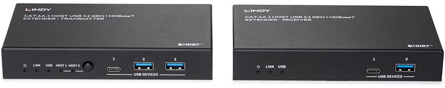 HDBaseT Ilgintuvas - LINDY Cat.6A 2 Host USB 3.2 Gen 1 HDBaseT Ilgintuvas 100 m, Juodas