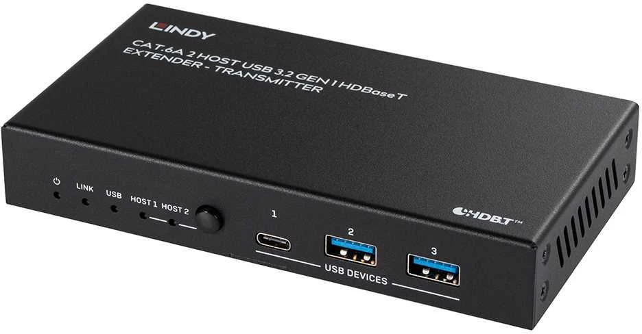 HDBaseT Ilgintuvas - LINDY Cat.6A 2 Host USB 3.2 Gen 1 HDBaseT Ilgintuvas 100 m, Juodas