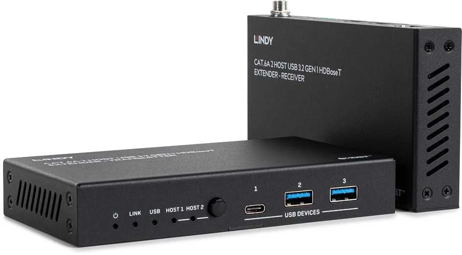 HDBaseT Ilgintuvas - LINDY Cat.6A 2 Host USB 3.2 Gen 1 HDBaseT Ilgintuvas 100 m, Juodas