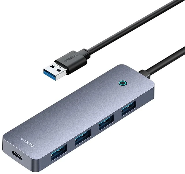 4in1 šakotuvas „Baseus UltraJoy Lite“, 15 cm, USB-A į 4x USB 3.0 + USB-C 5V (rutulinis)