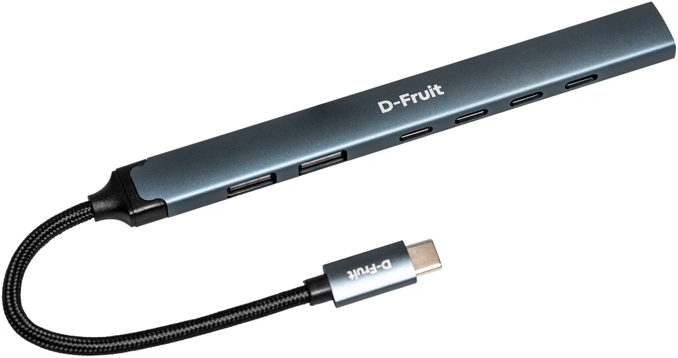 USB Šakotuvas - D-Fruit DF145, 4 USB-C 2.0, 2 USB-A 2.0, 1 USB-A 3.0, 5 Gb/s