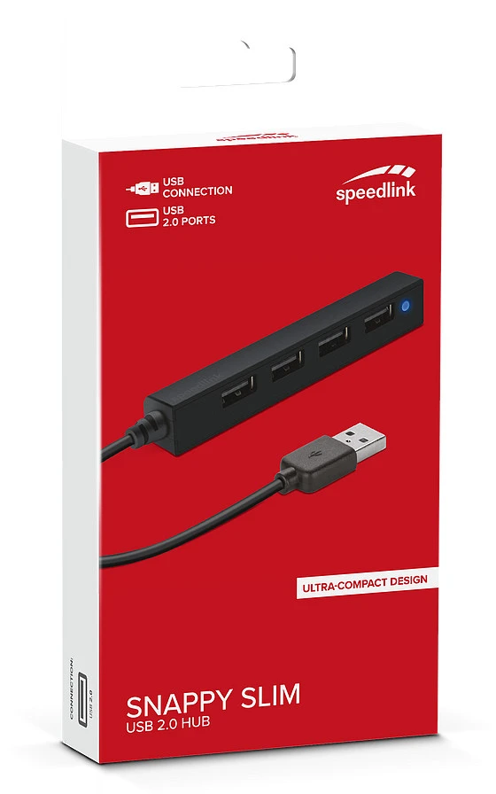 USB Šakotuvas - Speedlink Snappy Slim 4 Prievadų USB 2.0 Šakotuvas Juodas