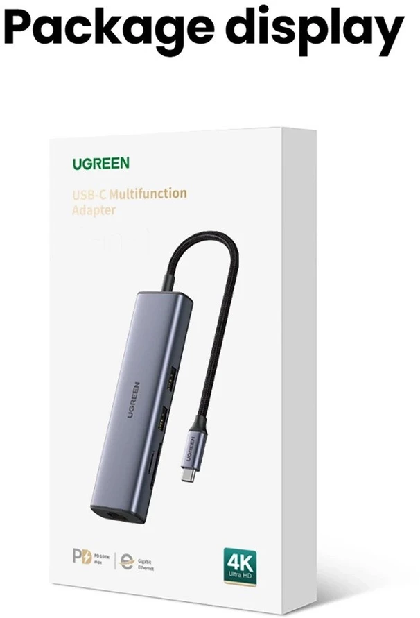 ŠAKOTĖLIS Ugreen CM512 15598 6in1 USB-C – 3x USB-A 3.0 / HDMI / RJ45 / USB-C PD - pilka