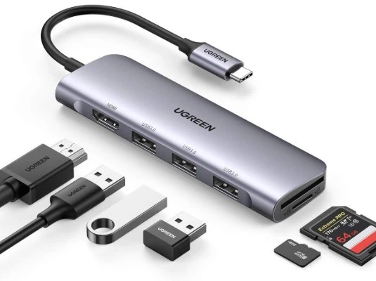 Adapteris HUB UGREEN CM511 USB-C prie HDMI, 3x USB-A 3.0, SD/TF