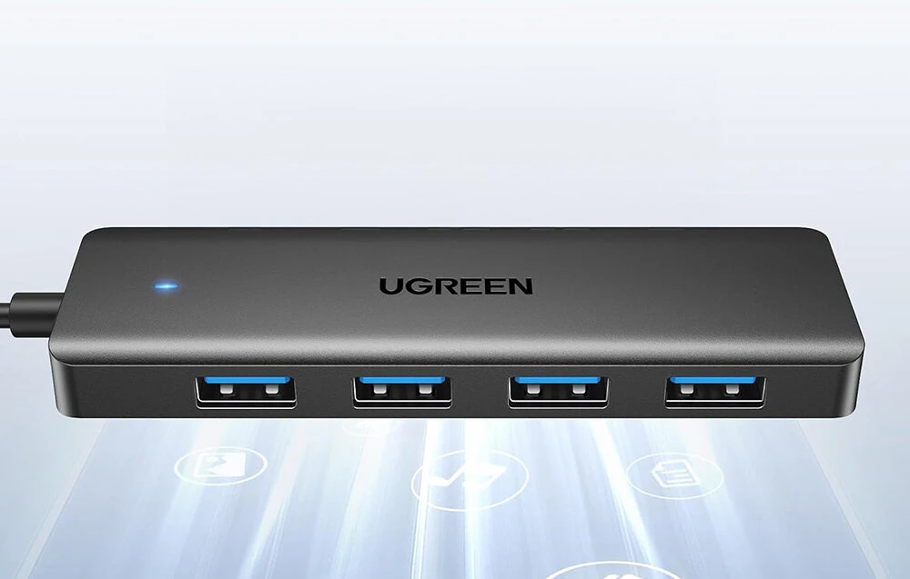HUB Ugreen CM219 25851 su 4 USB-A 3.0 jungtys and USB-A 3.0 kabelis 15cm - juodos spalvos