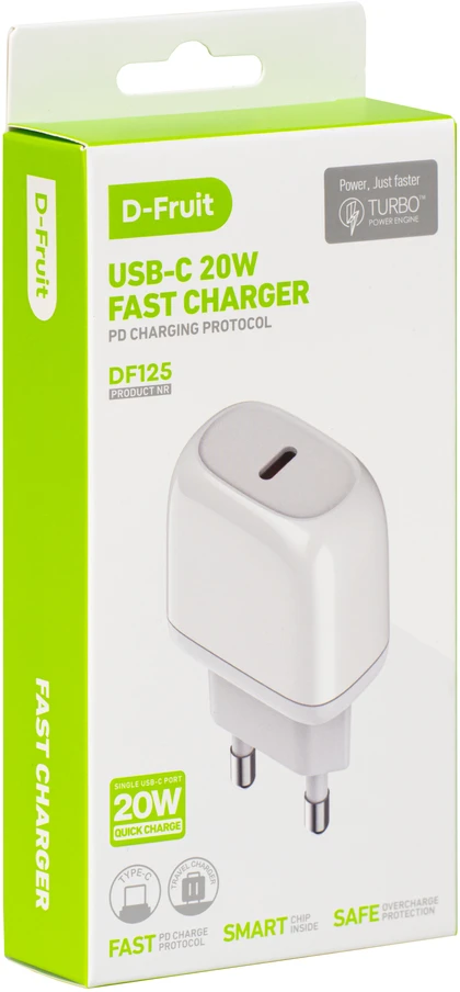 USB Sieninis Įkroviklis - D-Fruit DF125 20 W USB-C Įkroviklis