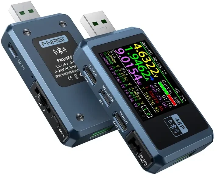 FNIRSI FNB48P BT USB prievado testeris su „Bluetooth“