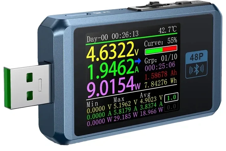 FNIRSI FNB48P BT USB prievado testeris su „Bluetooth“
