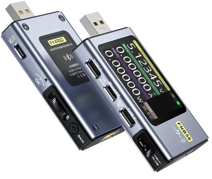 FNIRSI FNB58 BT USB prievado testeris su „Bluetooth“