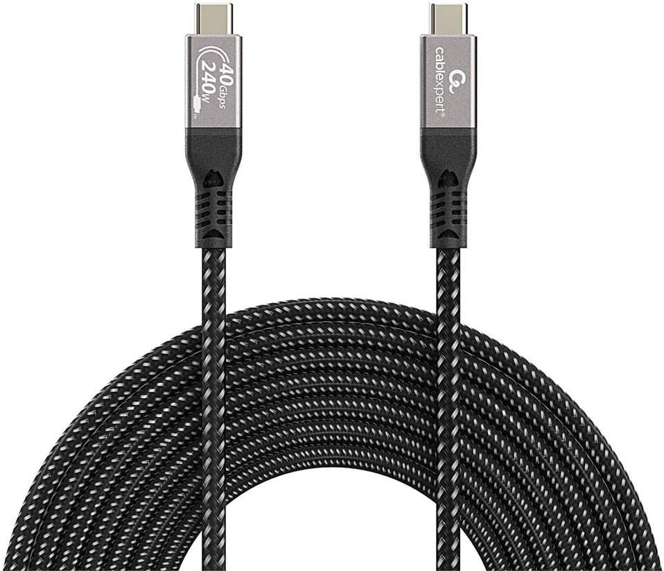 Gembird CCBP-USB4-CMCM240-0.3M Aukščiausios kokybės USB4 C tipo įkrovimo ir duomenų kabelis, 40 Gbps, 240 W, 0,3 m