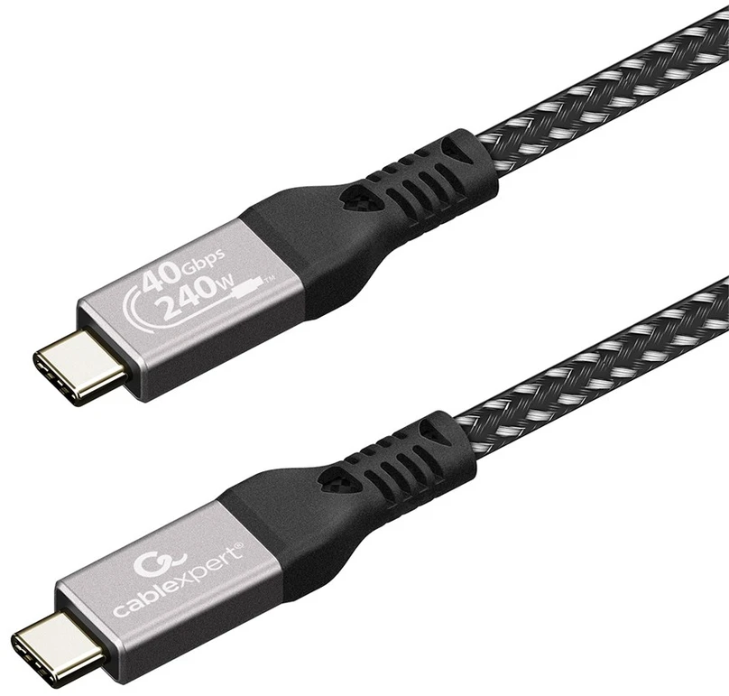 Gembird CCBP-USB4-CMCM240-0.3M Aukščiausios kokybės USB4 C tipo įkrovimo ir duomenų kabelis, 40 Gbps, 240 W, 0,3 m