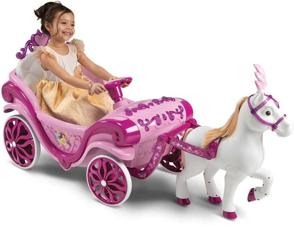 Huffy elektrinė Disney princesės karieta su arkliuku 6 V rožinė