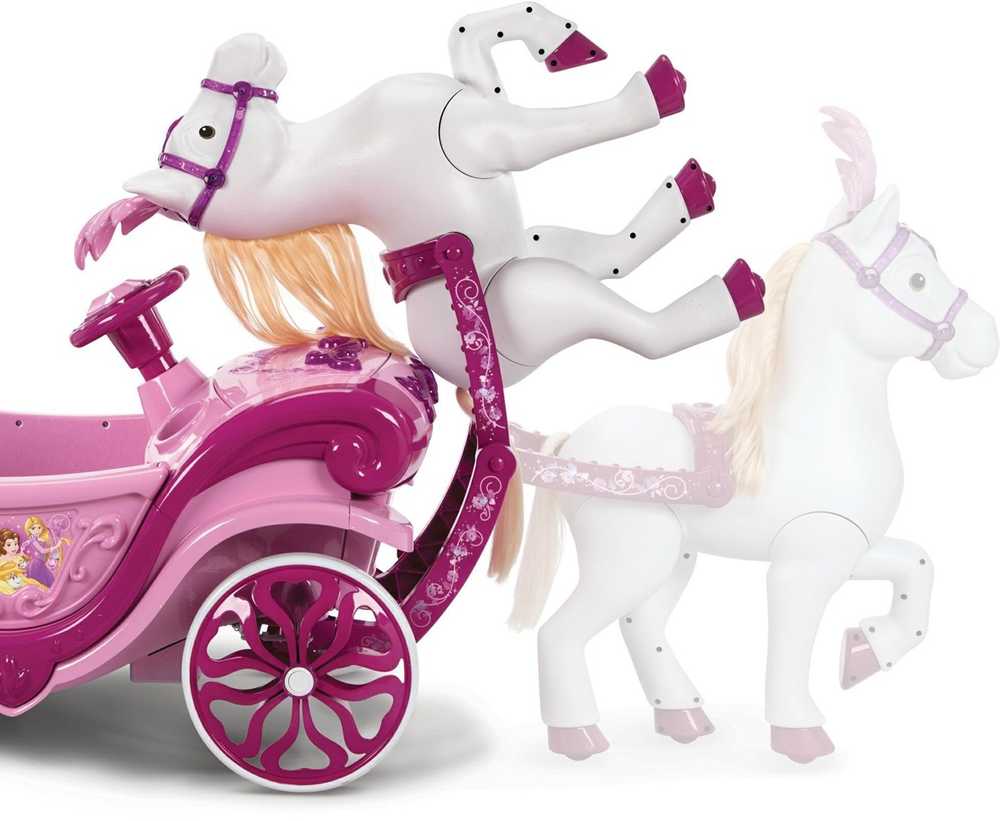 Huffy elektrinė Disney princesės karieta su arkliuku 6 V rožinė