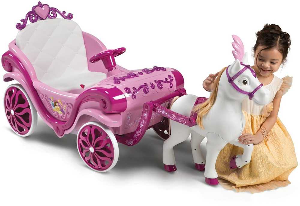 Huffy elektrinė Disney princesės karieta su arkliuku 6 V rožinė