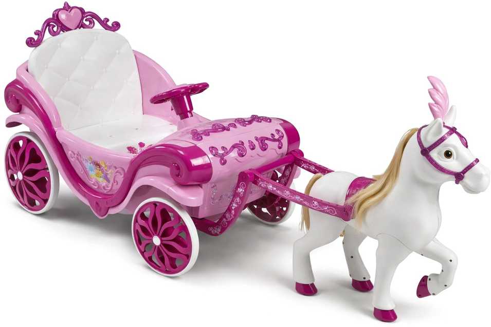 Huffy elektrinė Disney princesės karieta su arkliuku 6 V rožinė