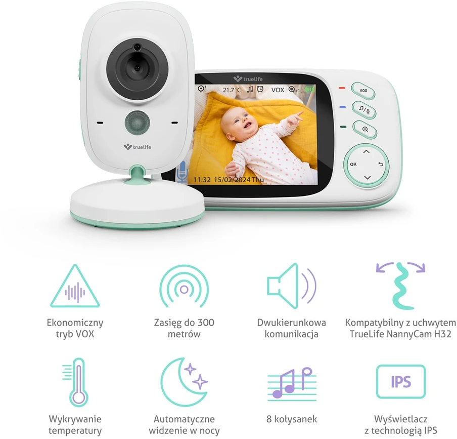 TLF Mobili auklė TrueLife NannyCam H32 Pro LCD 3,2” IPS 20fps