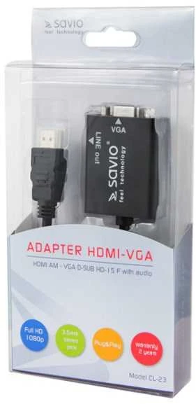 Savio CL-23 video cable adapter 0.5 m VGA (D-Sub) HDMI Type A (Standard) Juodas