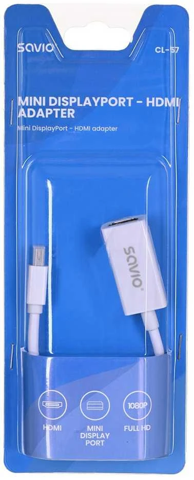 Vaizdo Adapteris - Savio CL-57 Mini DisplayPort į HDMI 0,2 m Baltas
