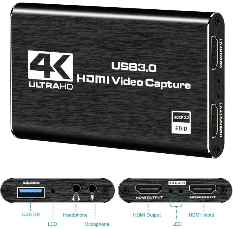 Vaizdo įrašų fiksavimo plokštė - RoGer 4K HDMI USB 3.0 Vaizdo Įrašų Fiksavimo Plokštė 1080p 60fps