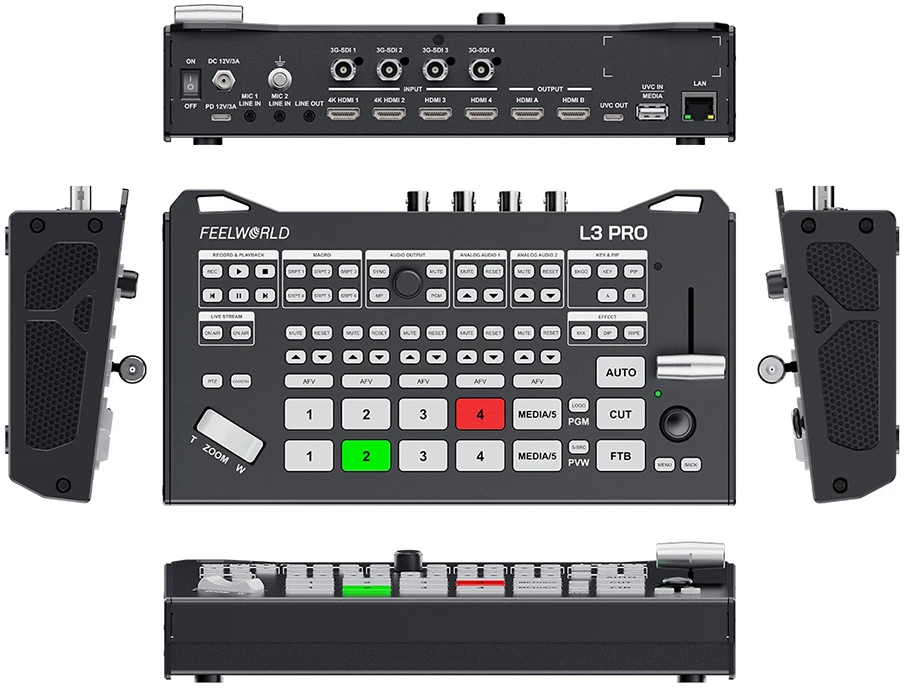 Vaizdo įrašų jungiklis - Feelworld L3 PRO 4 SDI 4 HDMI Įėjimai USB MP4 Įrašymas RTMP Srautinis Siuntimas