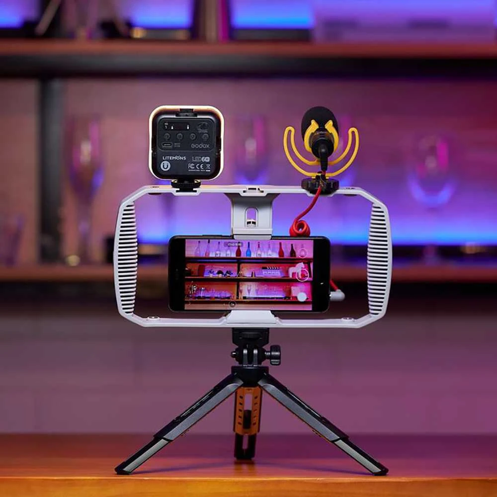 Vaizdo įrašymo rinkinys - Godox Vlogging Kit VK1 Shotgun Mic, LED Light, Išmanusis telefonas Rig, Mini Tripod