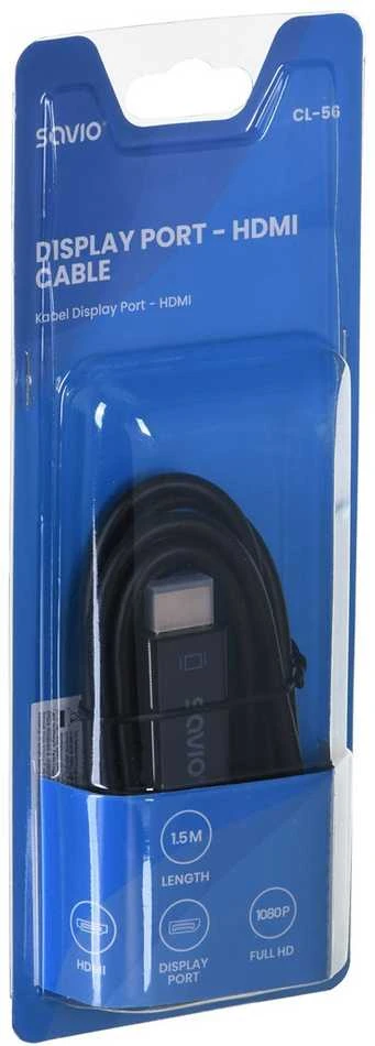 Savio CL-56 vaizdo kabelio adapteris 1,5 m DisplayPort HDMI Type A (Standartinis) Juodas