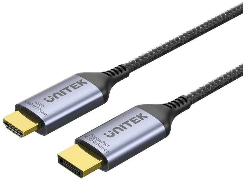 Vaizdo kabelis - UNITEK DisplayPort 1.4 į HDMI 2.1 8K 1.8m pilkas/juodas