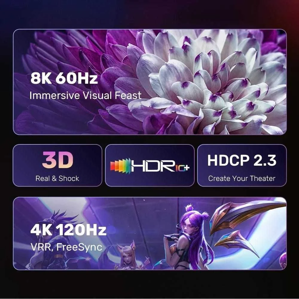 Vaizdo kabelis - UNITEK DisplayPort 1.4 į HDMI 2.1 8K 1.8m pilkas/juodas