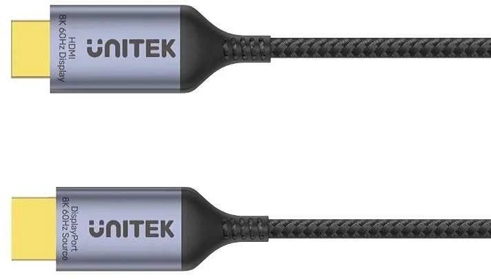 Vaizdo kabelis - UNITEK DisplayPort 1.4 į HDMI 2.1 8K 1.8m pilkas/juodas