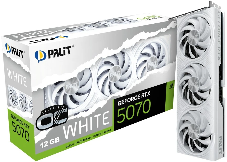 Vaizdo plokštė Palit GeForce RTX 5070 Baltas OC Grafikos plokštė, 12288 MB GDDR7