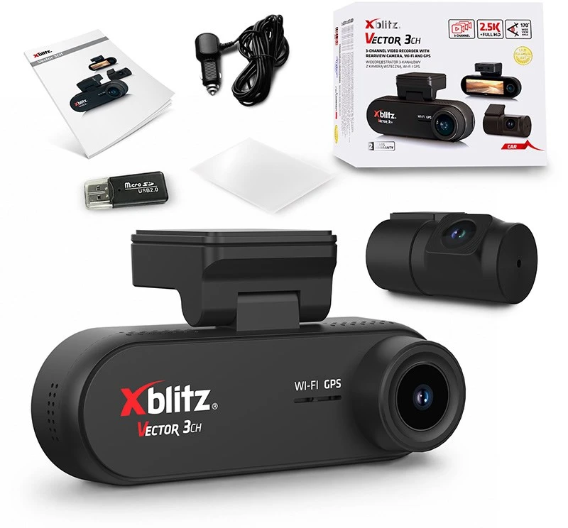 XBLITZ VECTOR 3CH 3-CHANNEL DVR WITH REARVIEW CAMERA, Wi-Fi, AND GPS
