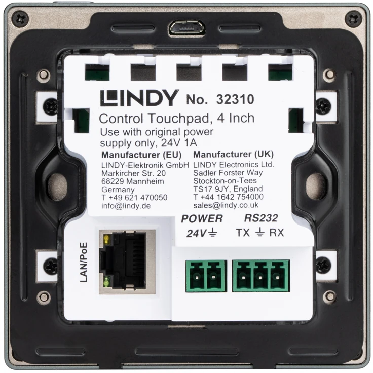 Valdymo Jutiklinis Pultas - Lindy Control Touchpad 32310, 4 Coliai, PoE, Android 11, Tamsiai Pilkas