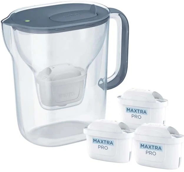 Vandens filtravimo ąsotis BRITA Style Essential 2.4L, pilkas su vandens filtrais MAXTRA PRO PURE PERFORMANCE, 4 vnt.