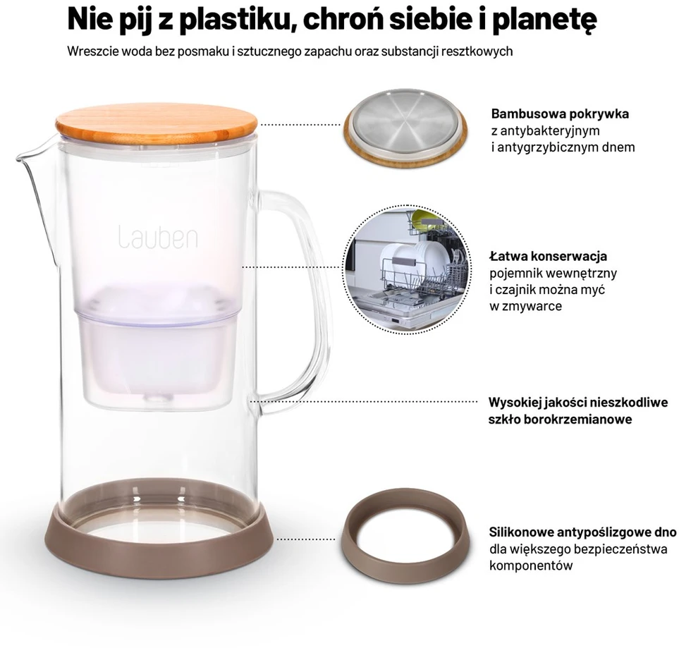 Lauben stiklinis vandens filtro ąsotis 32GW