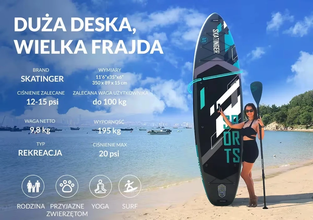SKATINGER Pilkas Sports 350x89x15 Yoga SUP Board