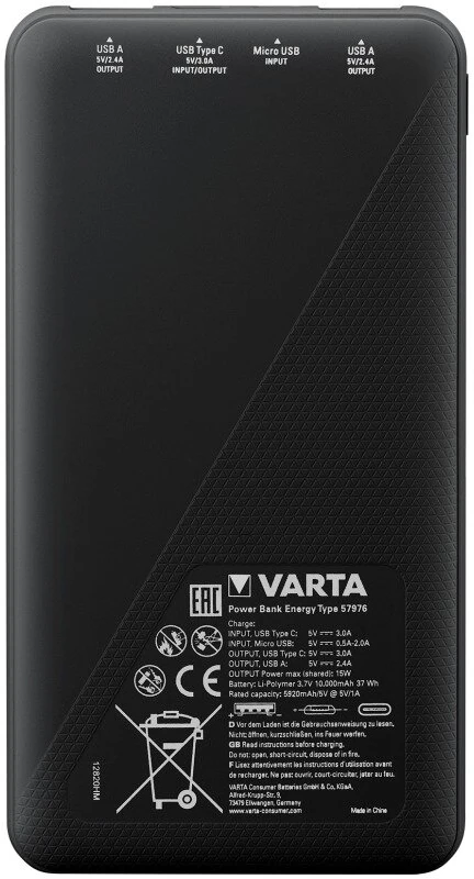 Varta Power bank Energy 10000mAh 57976 išorinė baterija (powerbank)