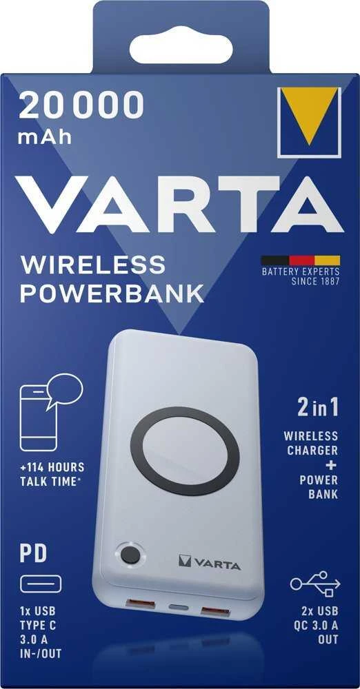 Varta 57909 101 111 nešiojamasis įkroviklis Ličio polimeras (LiPo) 20000 mAh Belaidis įkrovimas Balta