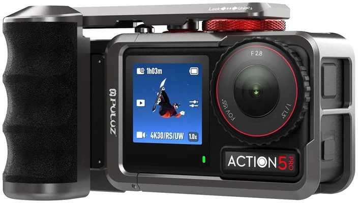 Metalinis apsauginis dėklas su „Puluz“ rankena, skirtas DJI Osmo Action 5 Pro / Action 4 / Action 3