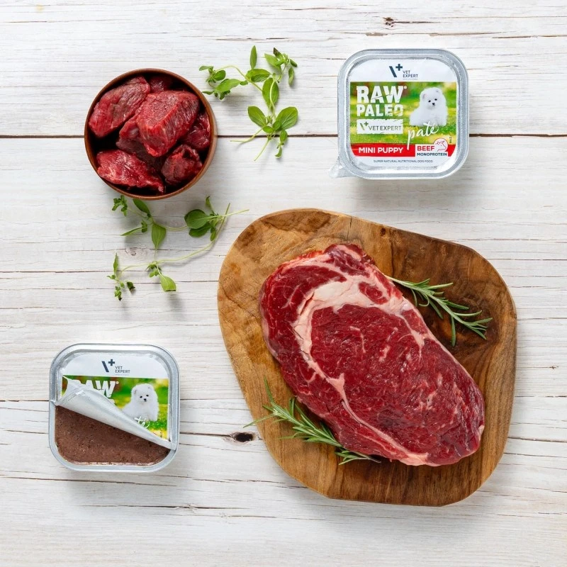 Vetexpert RAW PALEO Pate Mini Puppy jautiena - šlapias maistas šuniukams - 150 g