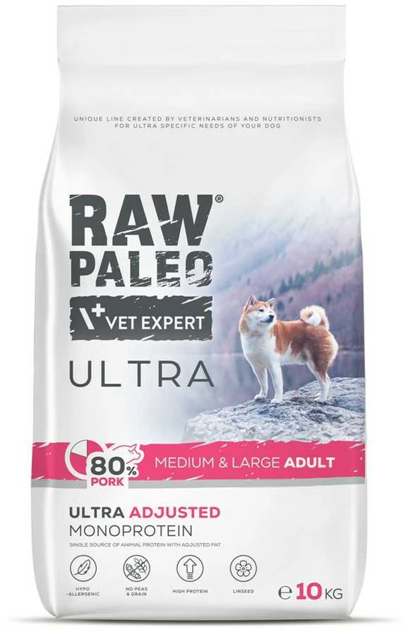 RAW PALEO Ultra Pork Medium & Large Adult - sausas šunų ėdalas - 10 kg