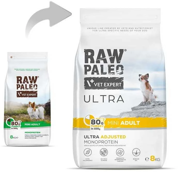 RAW PALEO Ultra Mini Adult kalakutiena - dry dog ​​food - 8kg