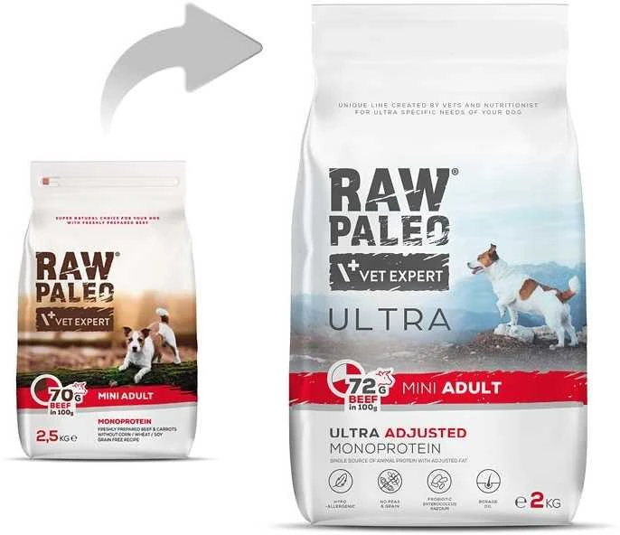 Vetexpert Sausas Šunų Maistas - RAW PALEO Ultra Mini Jautiena 2kg
