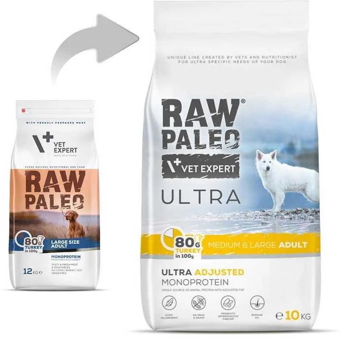 Vetexpert RAW PALEO Ultra Medium&Large Adult kalakutiena - dry dog ​​food - 10 kg