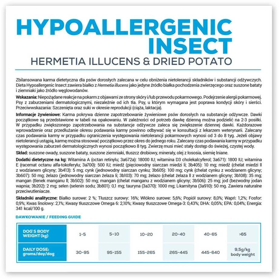 VET EXPERT Veterinary Diet Hypoallergenic Insect Dog - sausas šunų ėdalas - 12 kg