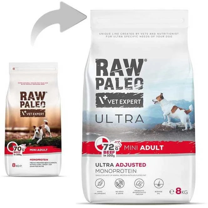 Vetexpert Sausas Šunų Maistas - VET EXPERT RAW PALEO Ultra Mini Jautiena 8kg